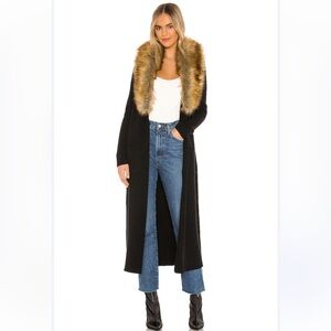 Black Long Cardigan with Faux Fur Collar